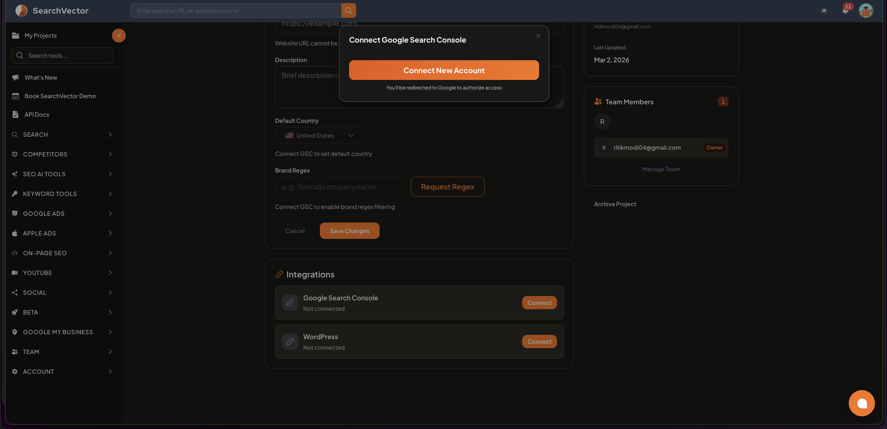 Connect Google Search Console modal