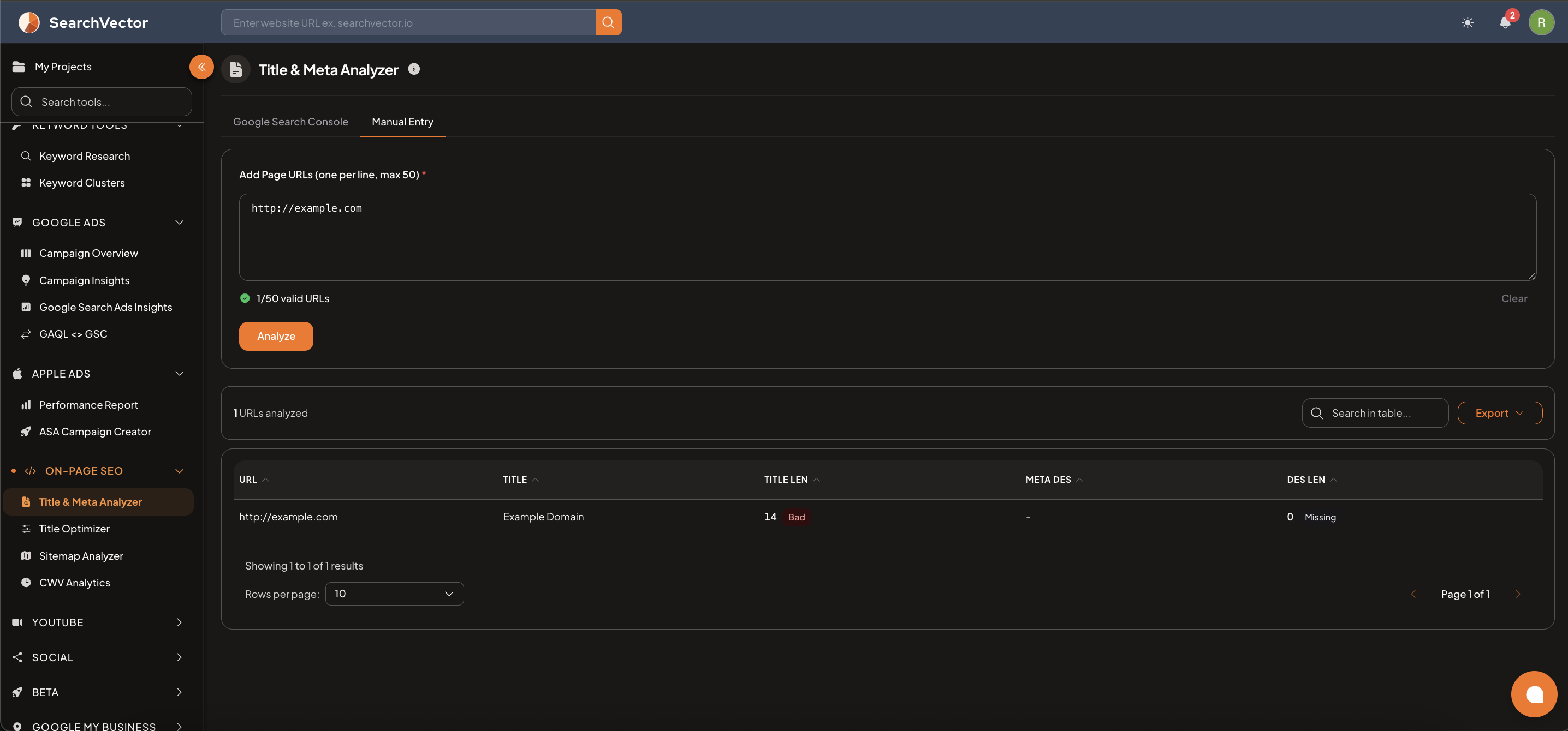 Title &amp; Meta Analyzer