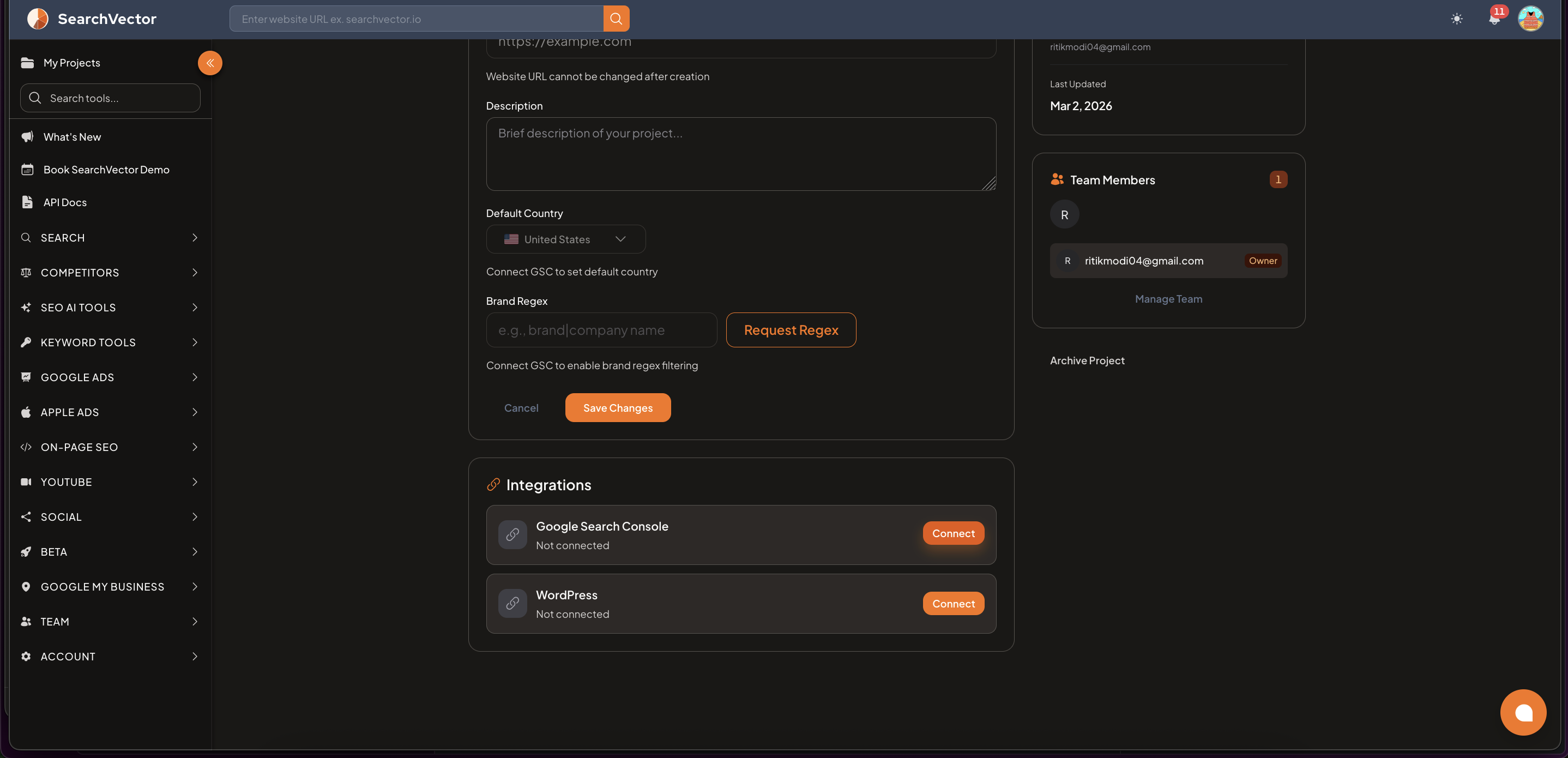 Project Settings - Integrations